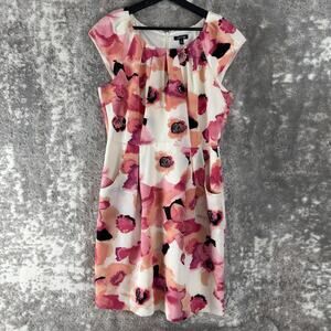 Apt 9 Size 12 Floral Print Pleated Mini Fit Flared Dress Cap Sleeve Zip Pink